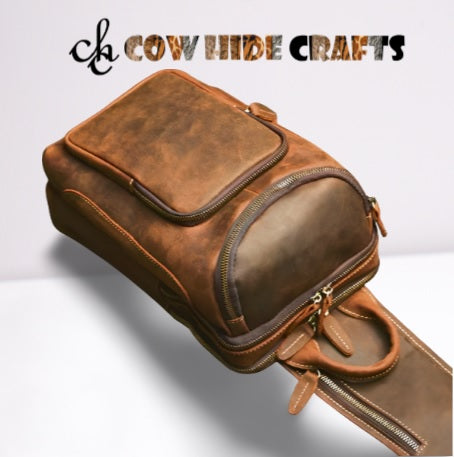 Distress leather sling adjustable shoulder strap