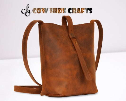 Women's distressed leather crossbody purse vintage