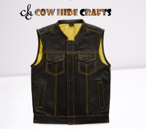 Distress leather sleeveless jacket