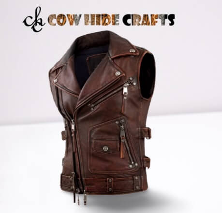 distress leather biker vest