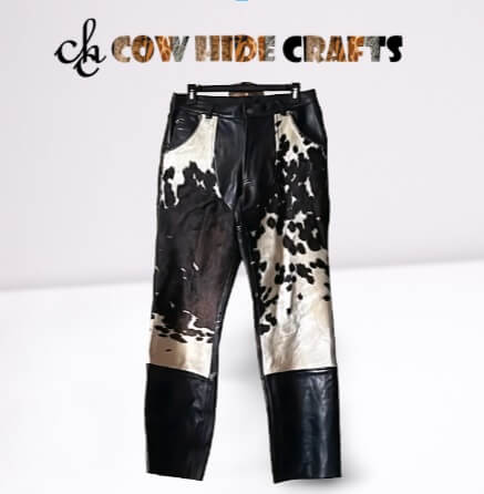Double material cowhide leather trouser black white