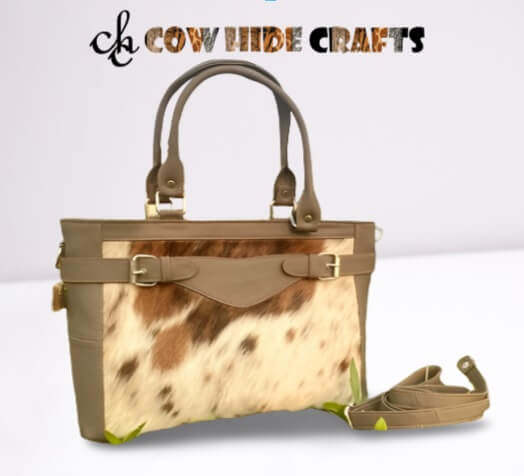 Double zipper cowhide purse brown white