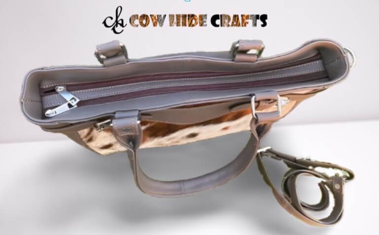 Double zipper cowhide purse dual handle long strap