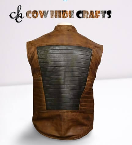 Black brown leather vest 