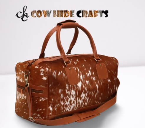 Overnight Camping Tan White Cowhide Duffle 