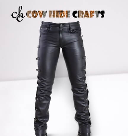Edgy buckle leather pants styled for night out button closure