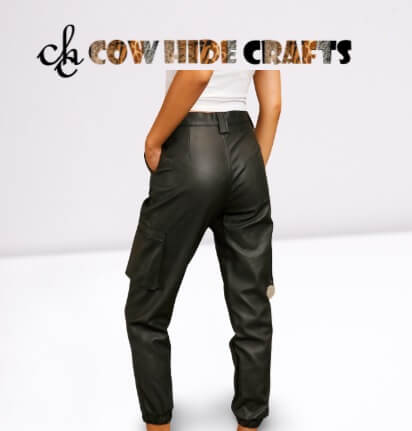 Sheepskin cargo pants with elastic cuffs tapered hem