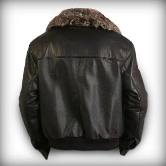 Elastic waist detail on black leather pilot jacket men