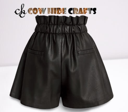 Elastic waistband high rise sheepskin shorts with 4 pockets
