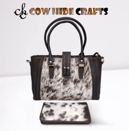 Elegant cowhide shoulder bag clutch combo set