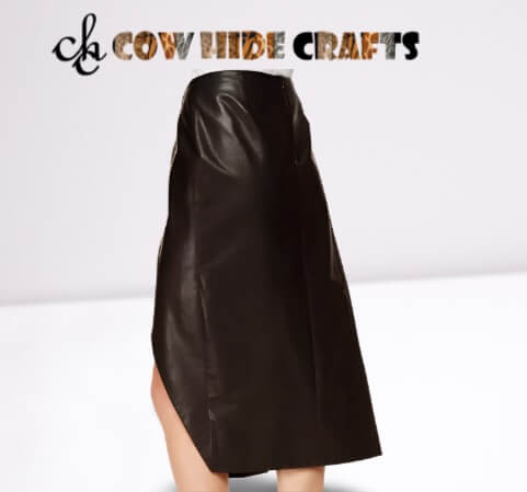 Women's half-open sheer leather skirt styled for evening