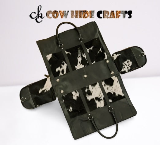 Expandable cowhide duffle 360 lay flat opening