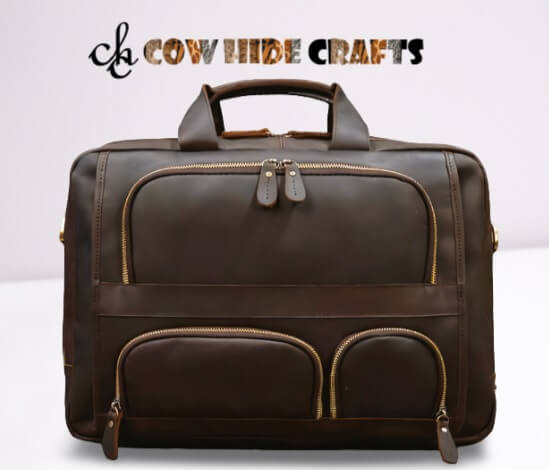 Expandable leather messenger bag brown