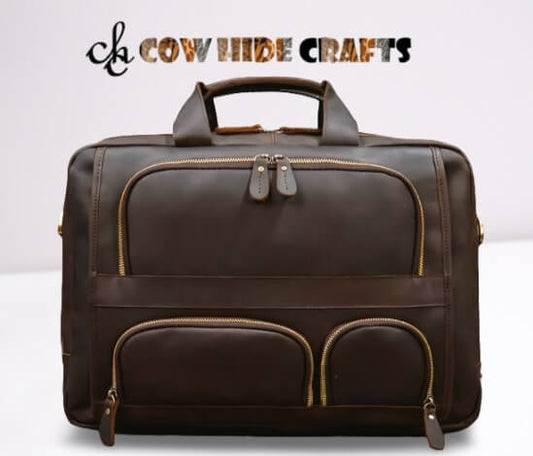 Expandable leather messenger bag brown