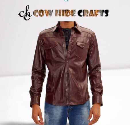 Extended length and classic collar on long lambskin shirt