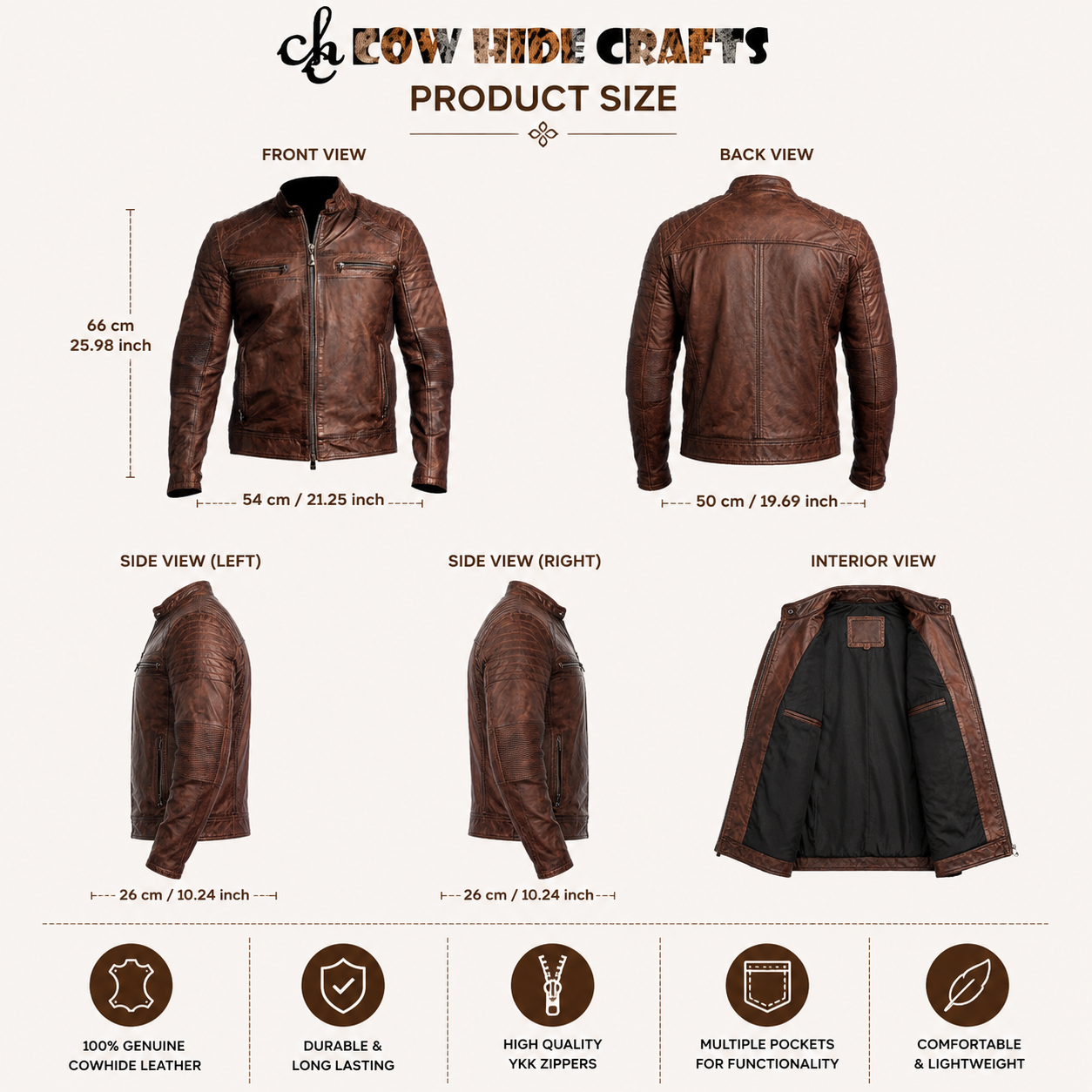 Distressed Brown Leather Cafe Racer Jacket – Mandarin Collar Vintage Moto