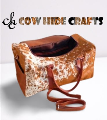 Flap Closure Cowhide Duffle Bag