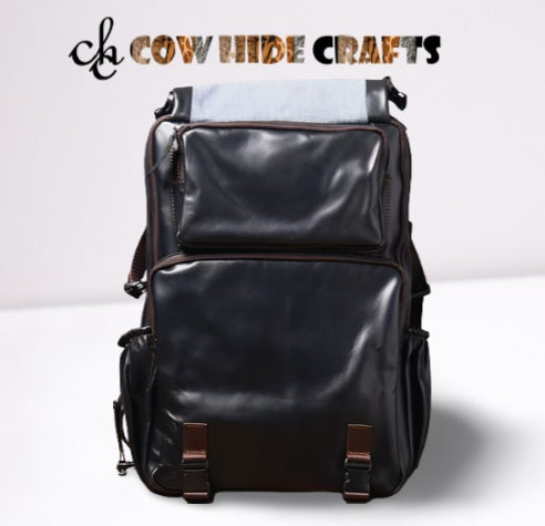 modern flap leather backpack with zipper pockets