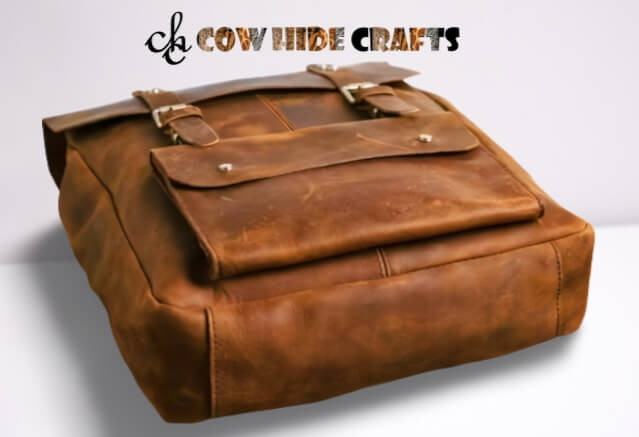 leather backpack with flap closure