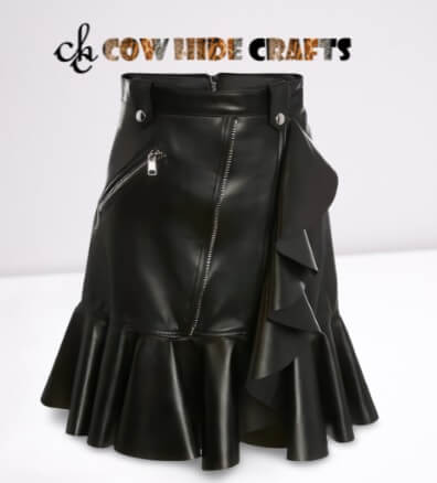 Black leather fishtail skirt with flowing hem