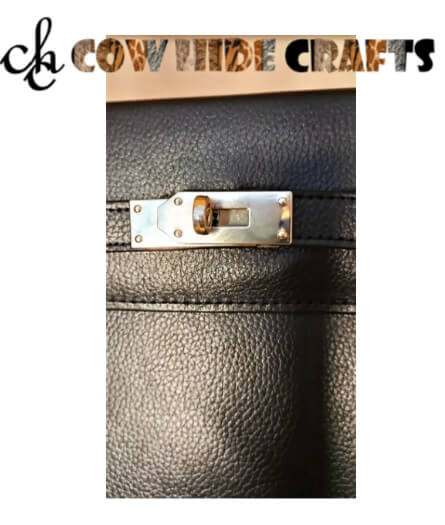 Black box leather handbag styled for formal office wear