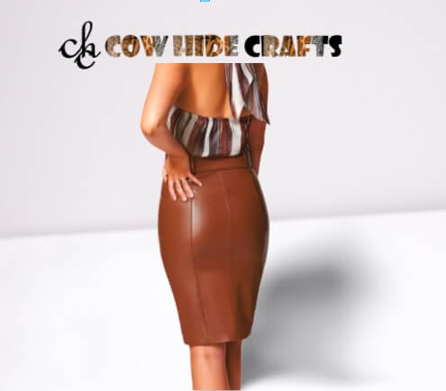 Front open slit hem leather skirt for formal gatherings