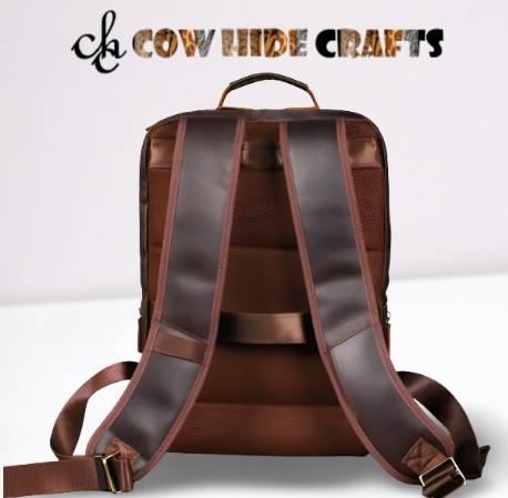 Full-grain oil-wax leather backpack triple compartment trolley sleeve