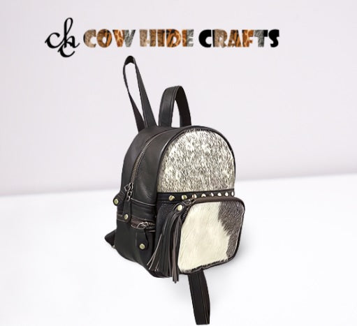 Girls cowhide leather backpack with hair on hide pattern