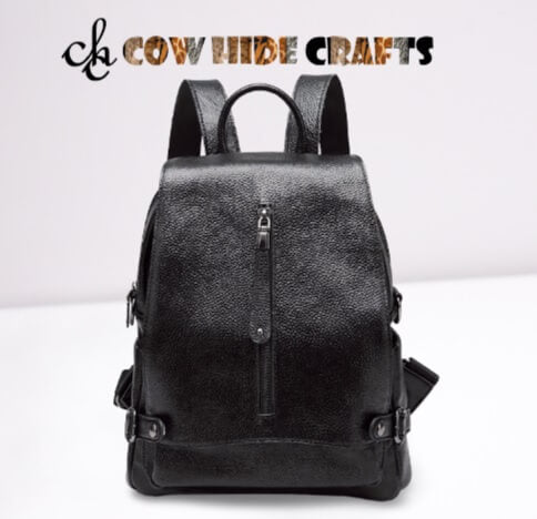 Grain black leather bag flap closure