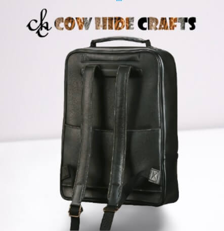 Grain leather backpack top handle straps