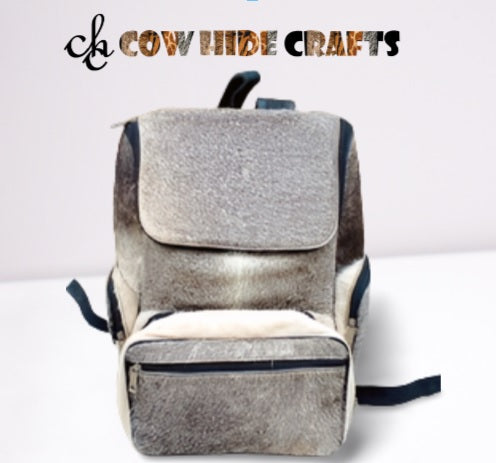 gray white cowhide leather backpack
