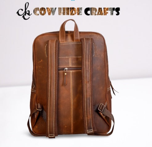 Hair on cowhide backpack top leather handle