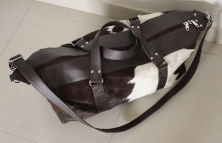 Cowhide weekender bag for camping