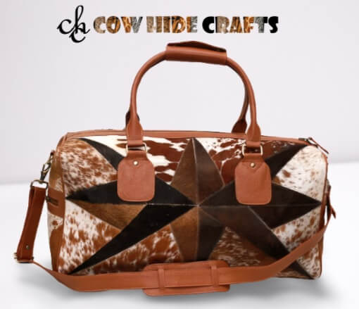 hair on hide patchwork travel bag