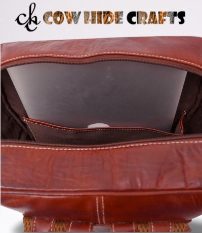 Maroon leather western rucksack with laptop sleeve