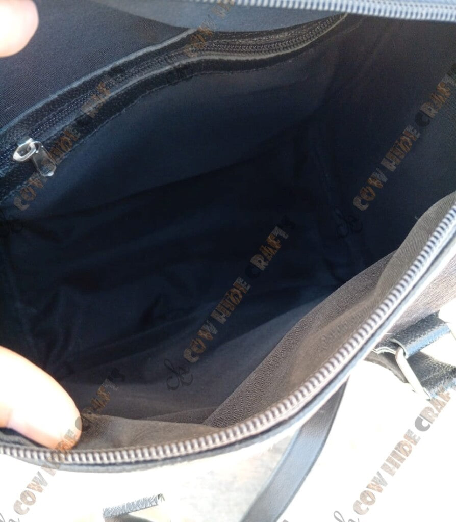 hair on leather tote bag