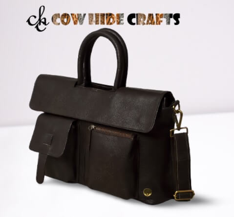 Handmade formal leather messenger bag black