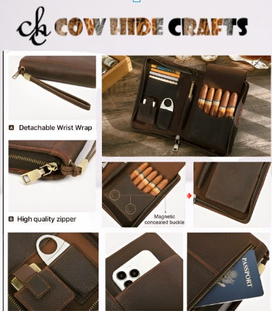 Executive leather cigar holder with zip closure