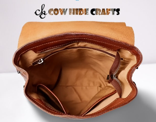 Brown leather slim travel backpack