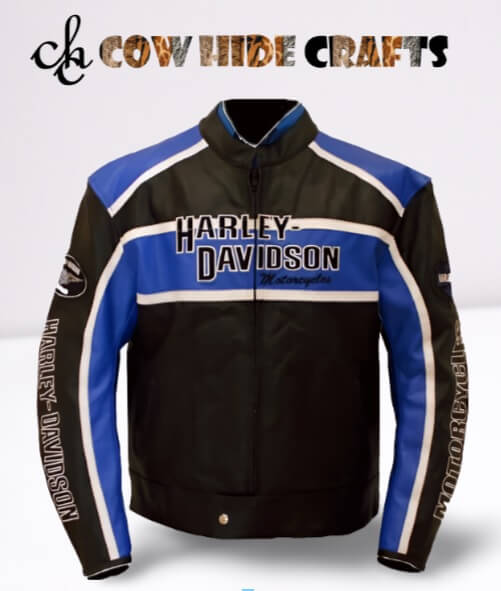 Harley Davidson inspired multi-colour printed leather jacket