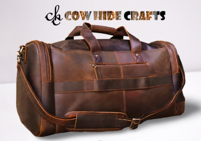 Heritage brown leather duffle tote handles wrap snap grip