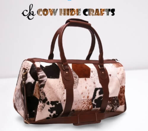 hexagon patchwork cowhide duffle bag