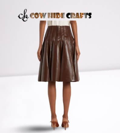 Modern streetwear midi pleated skirt in premium brown leather