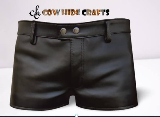 High rise sheepskin leather shorts with belt loops detail women