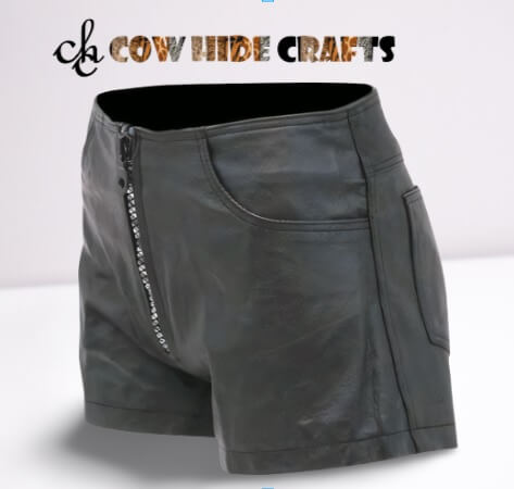High waist black sheepskin shorts with zipper closure detail