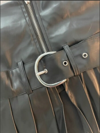 High waist buckle belted mini skirt in soft black lambskin