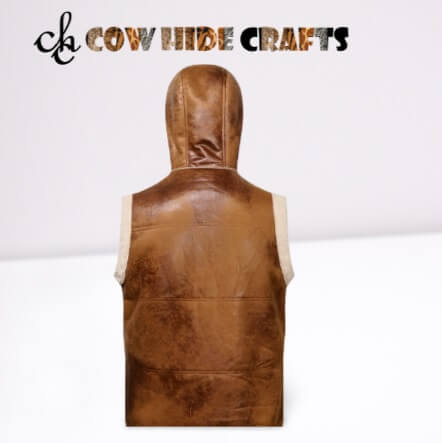 Hooded tan RAF leather vest men 