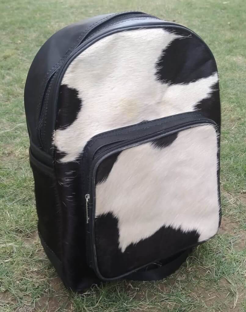 Junior cowhide backpack black white hair on