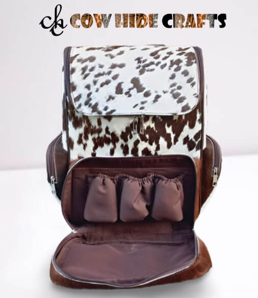 Kids Feeder Holder Cowhide Backpack Brown White 
