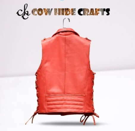 lace up leather vest red 